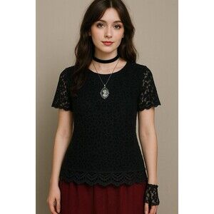 Teddi Rose Womens Velvet Lace Burnout Top Size M Romantic Whimsigoth Goth Black